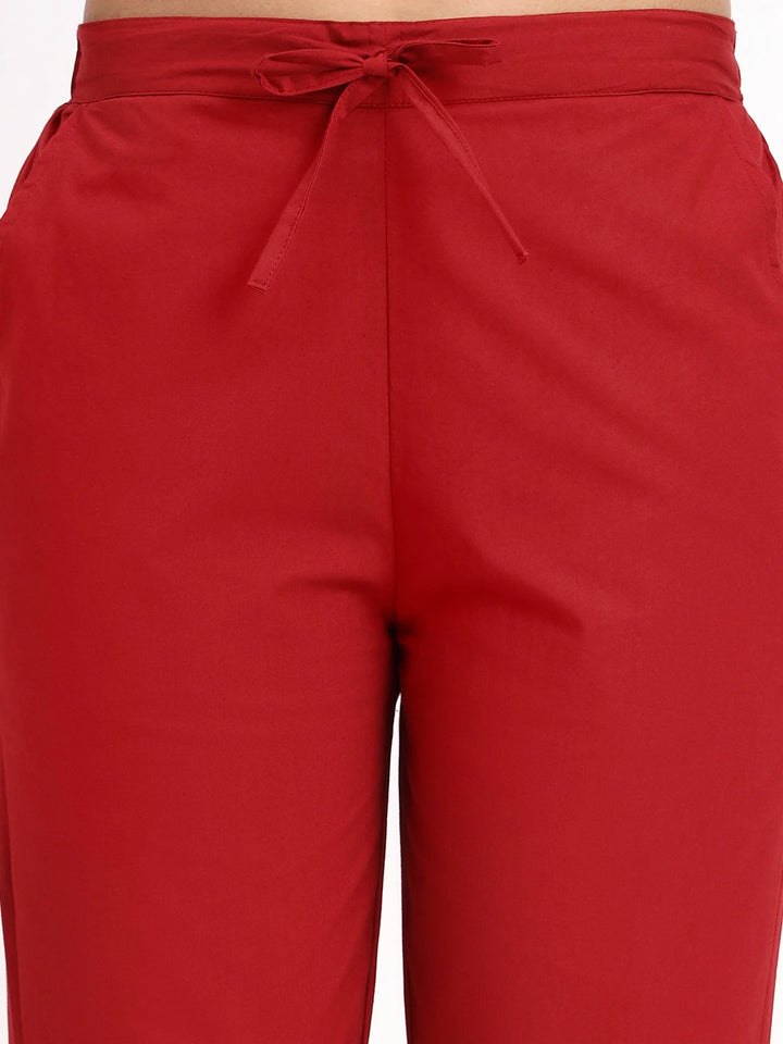 Maroon Mid-Rise Ankle-Length Regular Fit Poplin Pants