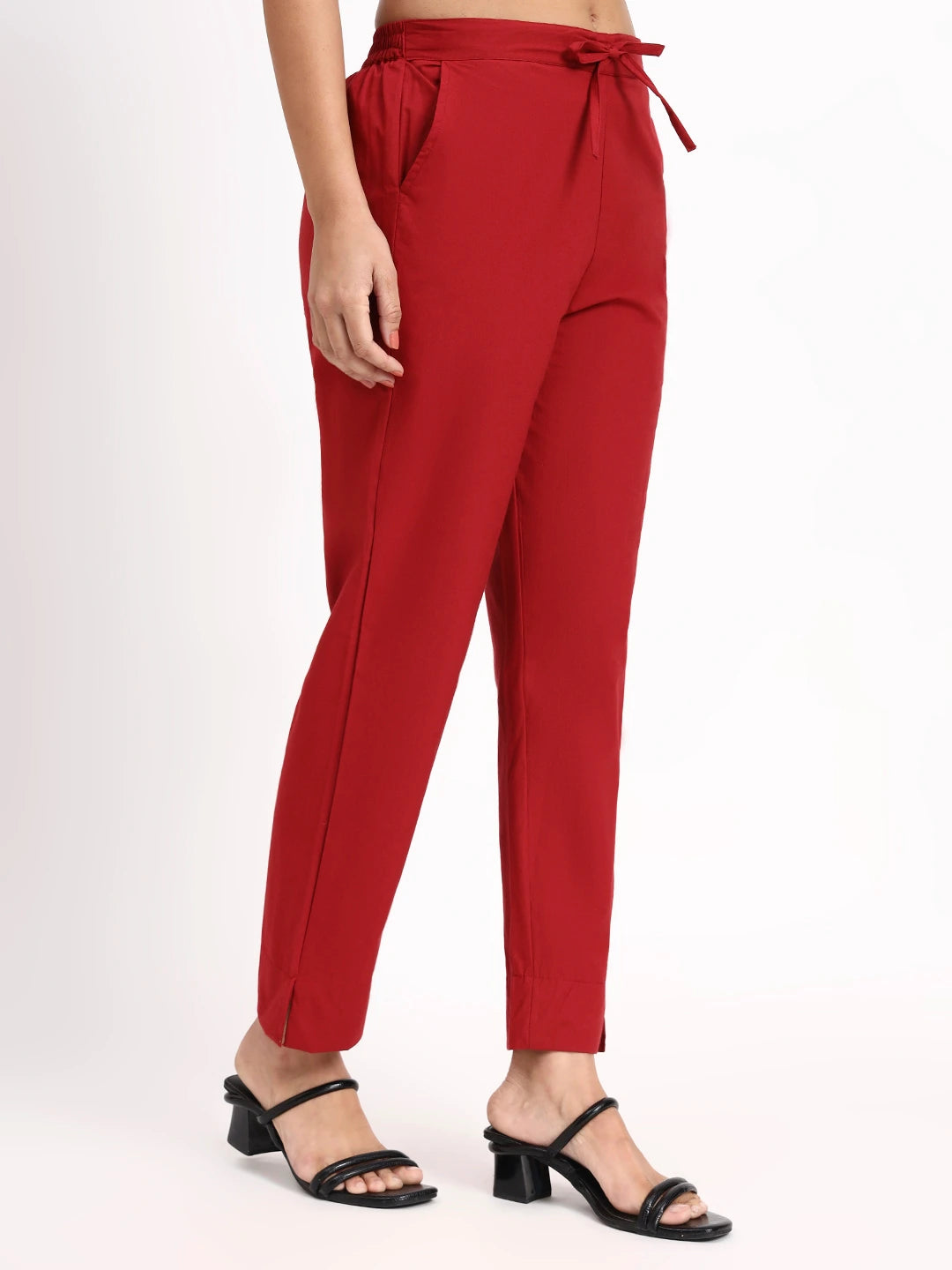 Maroon Mid-Rise Ankle-Length Regular Fit Poplin Pants