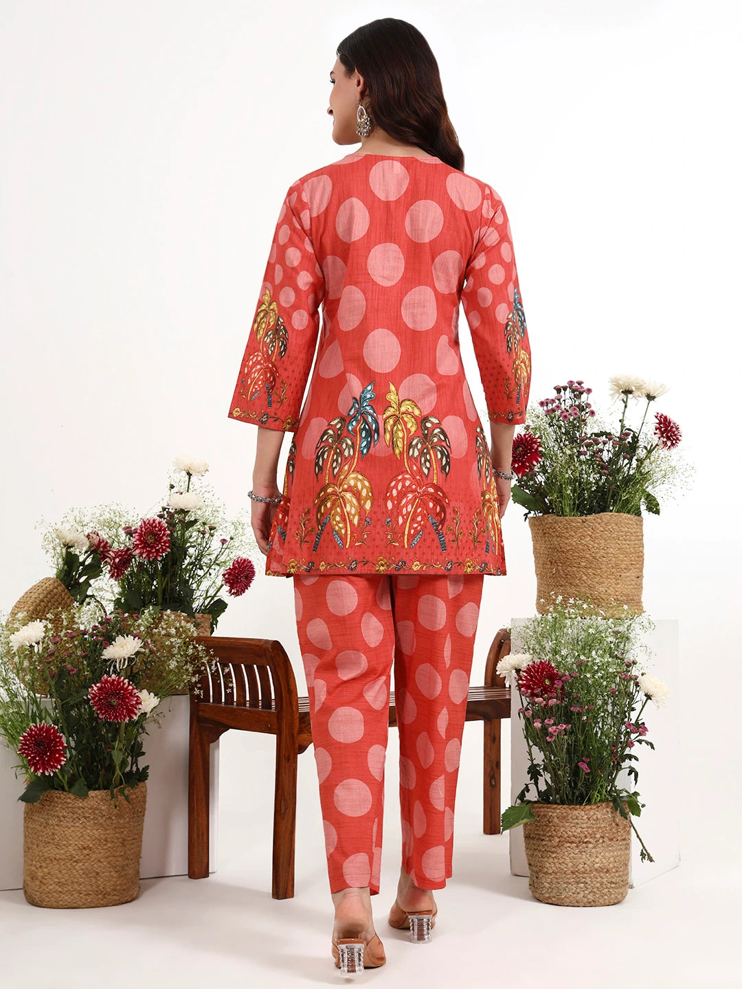 Maroon Polka Dot Printed Cotton Co-Ord Set-Yufta Store-7495CRDMRM