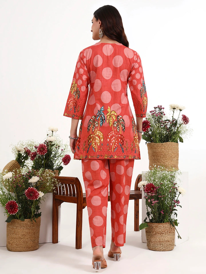 Maroon Polka Dot Printed Cotton Co-Ord Set-Yufta Store-7495CRDMRM