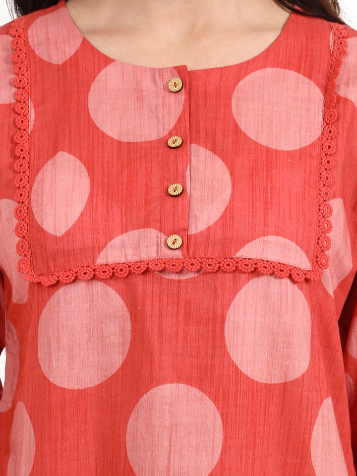 Maroon Polka Dot Printed Cotton Co-Ord Set-Yufta Store-7495CRDMRM
