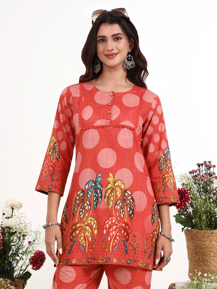 Maroon Polka Dot Printed Cotton Co-Ord Set-Yufta Store-7495CRDMRM