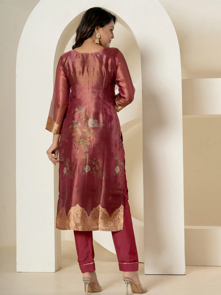 Maroon Tissue Kurta Dupatta Pant Set-Yufta Store-7214SKDMRM