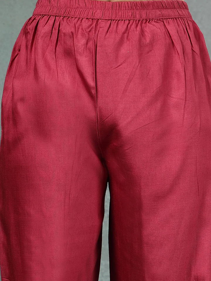 Maroon Zari Work A-Line Chanderi Silk Kurta Trouser Dupatta Set-Yufta Store-6758SKDMRM