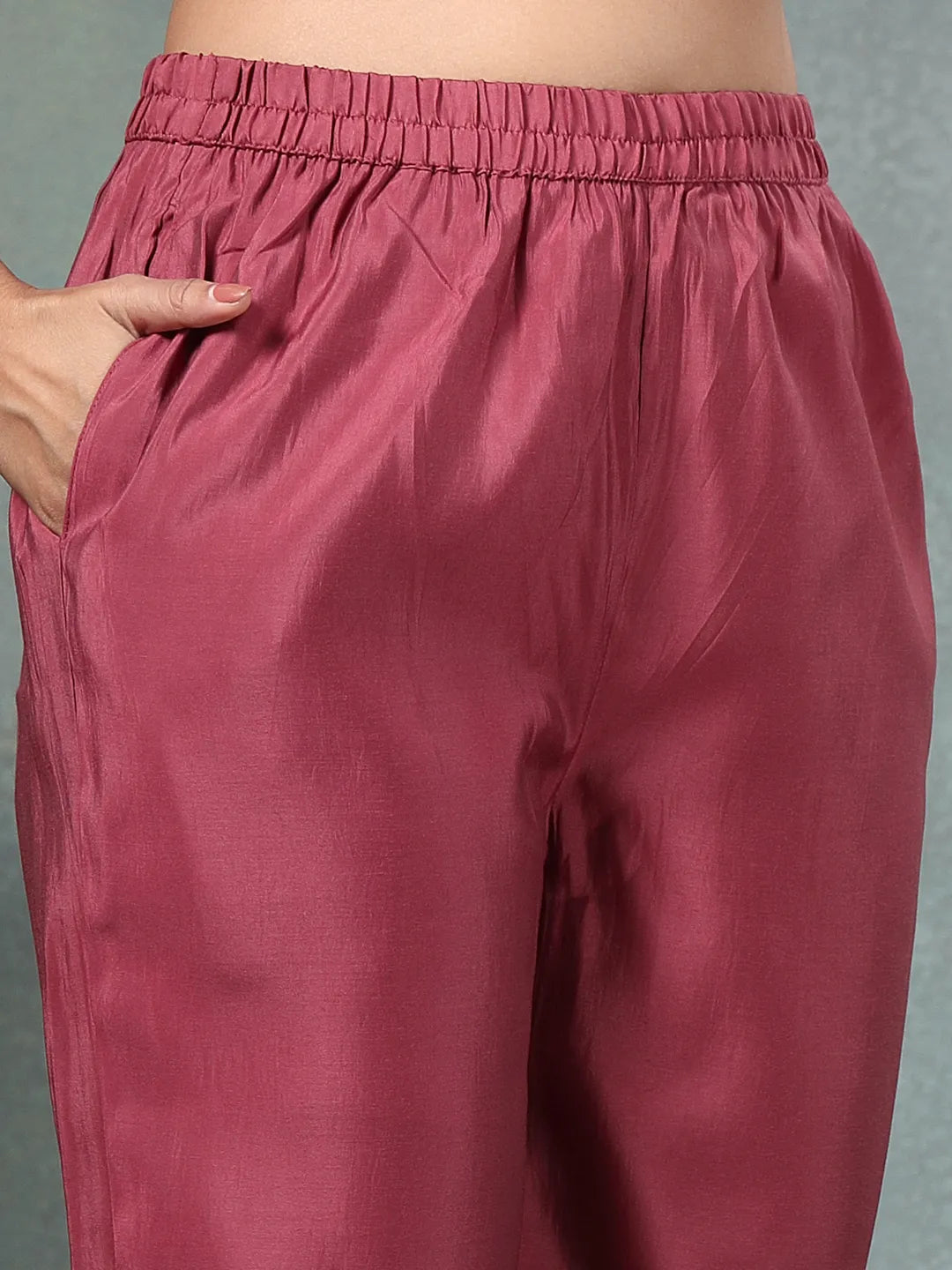 Maroon Zari Work A-Line Roman Silk Kurta Trouser Dupatta Set-Yufta Store-6756SKDMRM