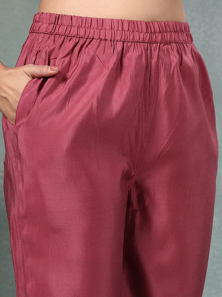 Maroon Zari Work A-Line Roman Silk Kurta Trouser Dupatta Set-Yufta Store-6756SKDMRM