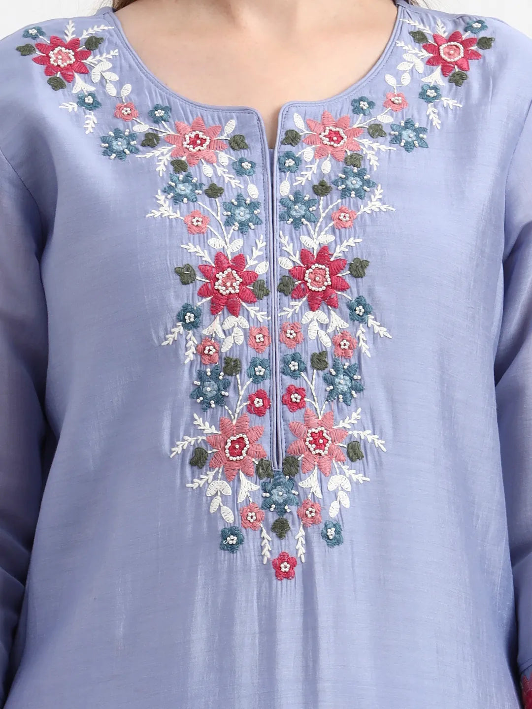 Mul Chanderi Blue Kurta Dupatta Pant Set