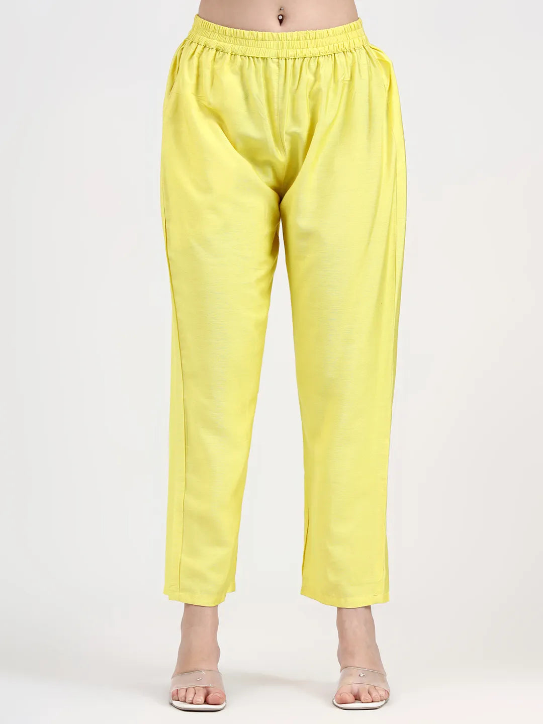 Mul Chanderi Lemon Yellow Kurta Dupatta Pant Set