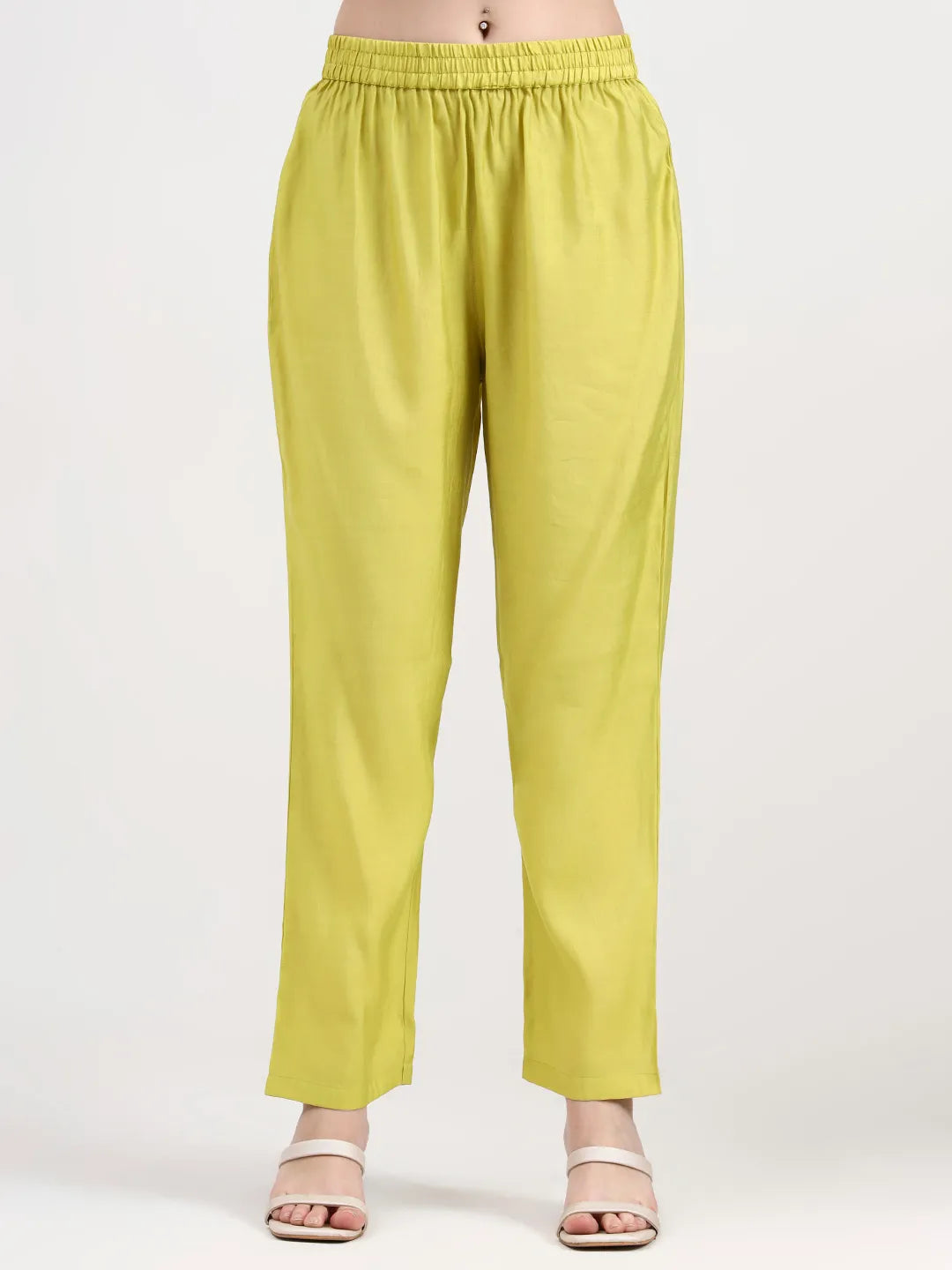 Mul Chanderi Lemon Yellow Kurta Dupatta Pant Set