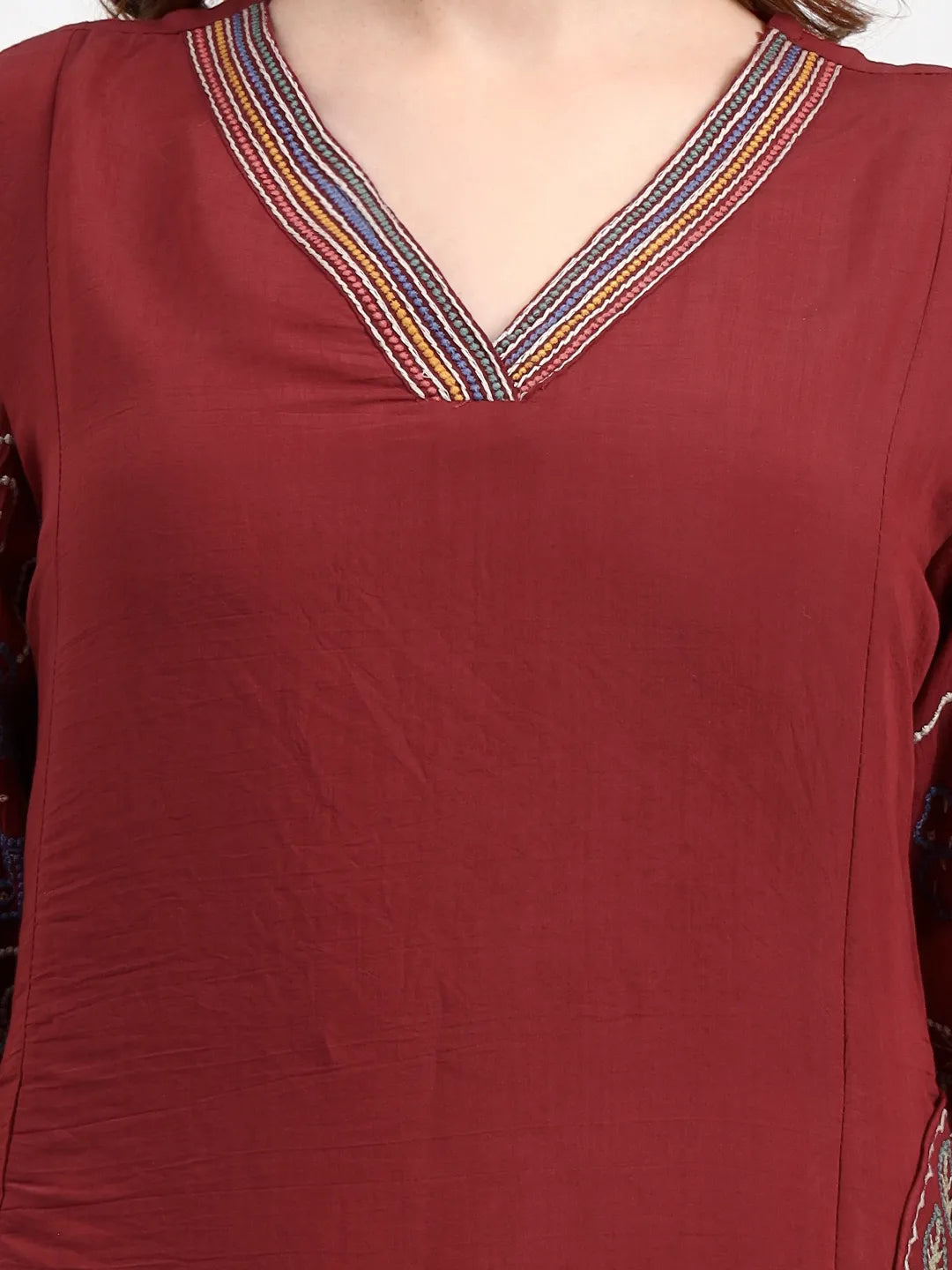 Mul Chanderi Maroon Kurta Dupatt Pant Set