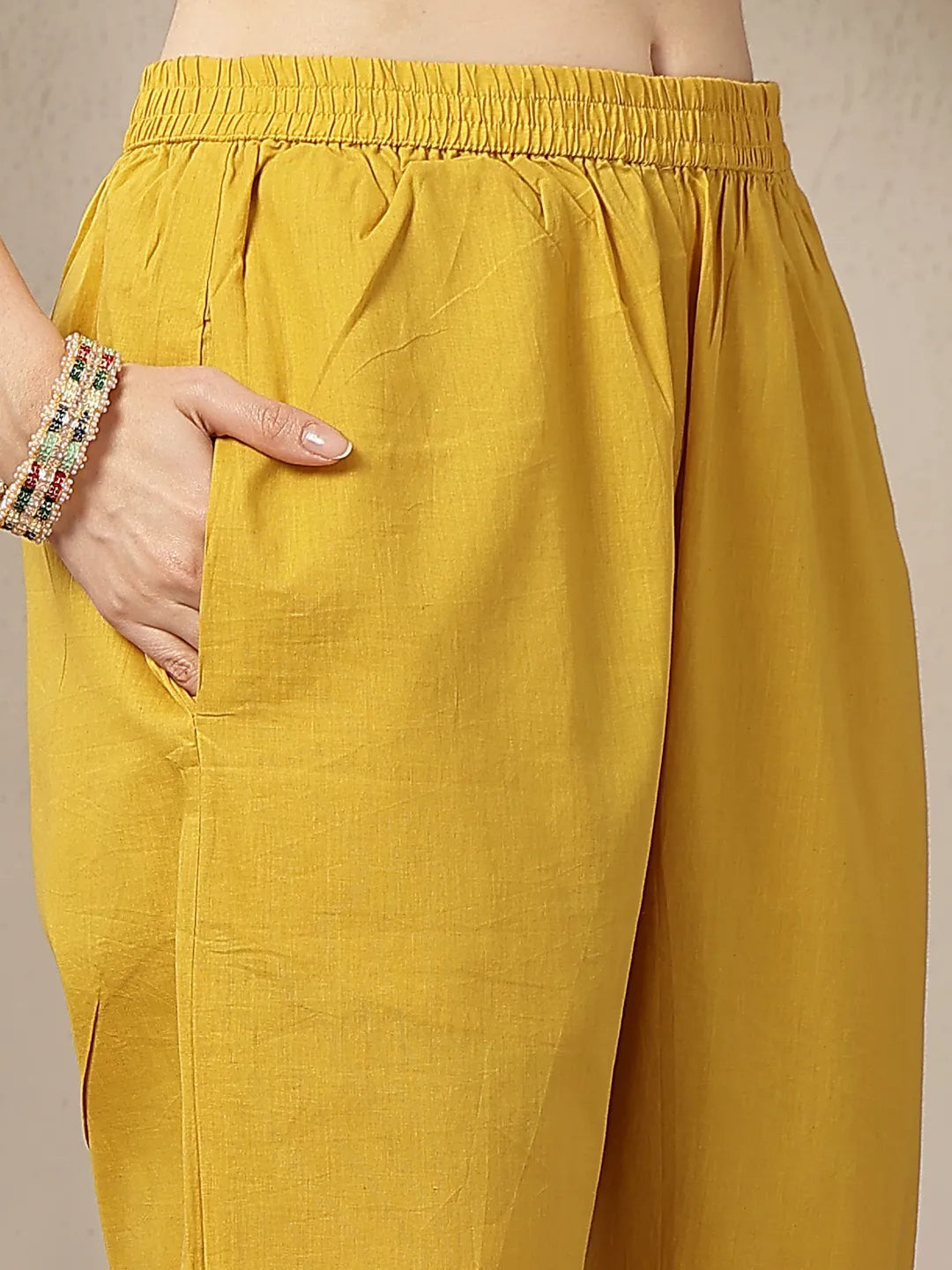 Mul Chanderi Yellow Kurta Dupatta Pant Set