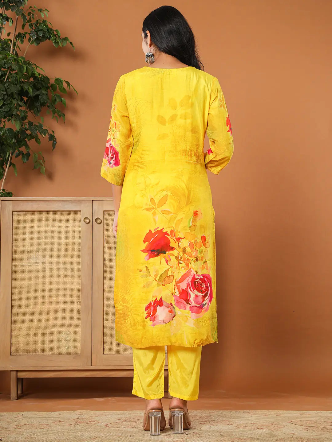 Muslin Mustard Kurta Dupatta Pant Set-Yufta Store-6079SKDMSS