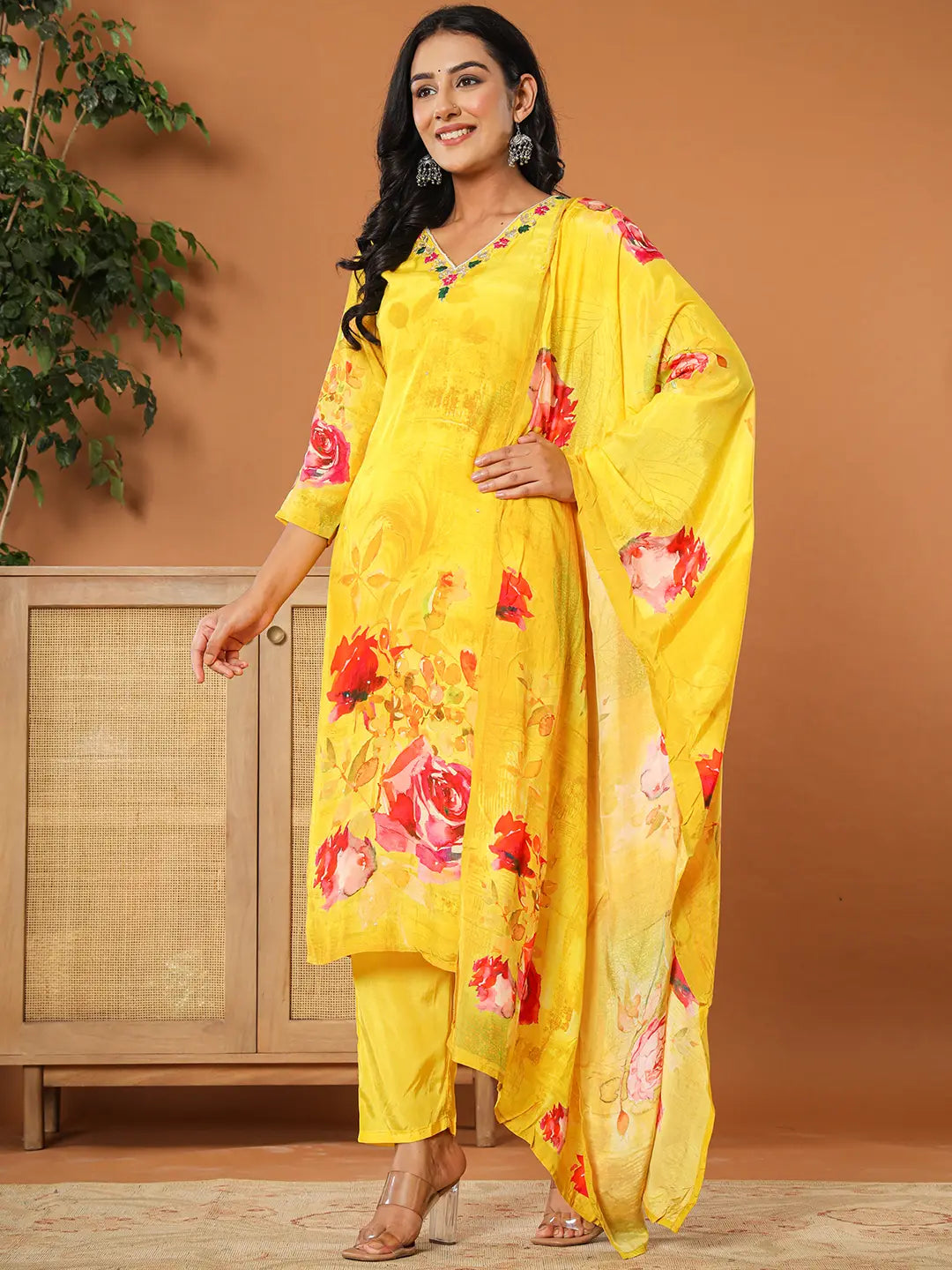 Muslin Mustard Kurta Dupatta Pant Set-Yufta Store-6079SKDMSS