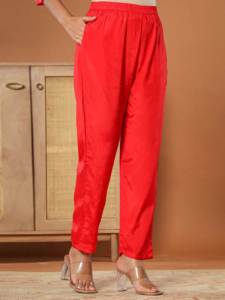 Muslin Red Kurta Dupatta Pant Set-Yufta Store-6080SKDRDS