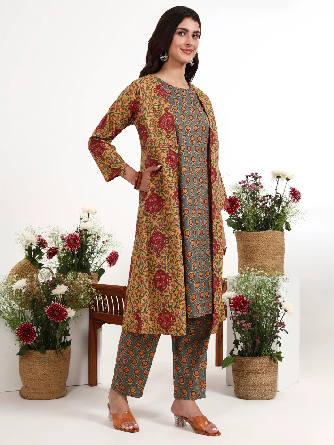 Mustard Cotton Aline Style Co-Ord Set-Yufta Store-7616CRDMSM
