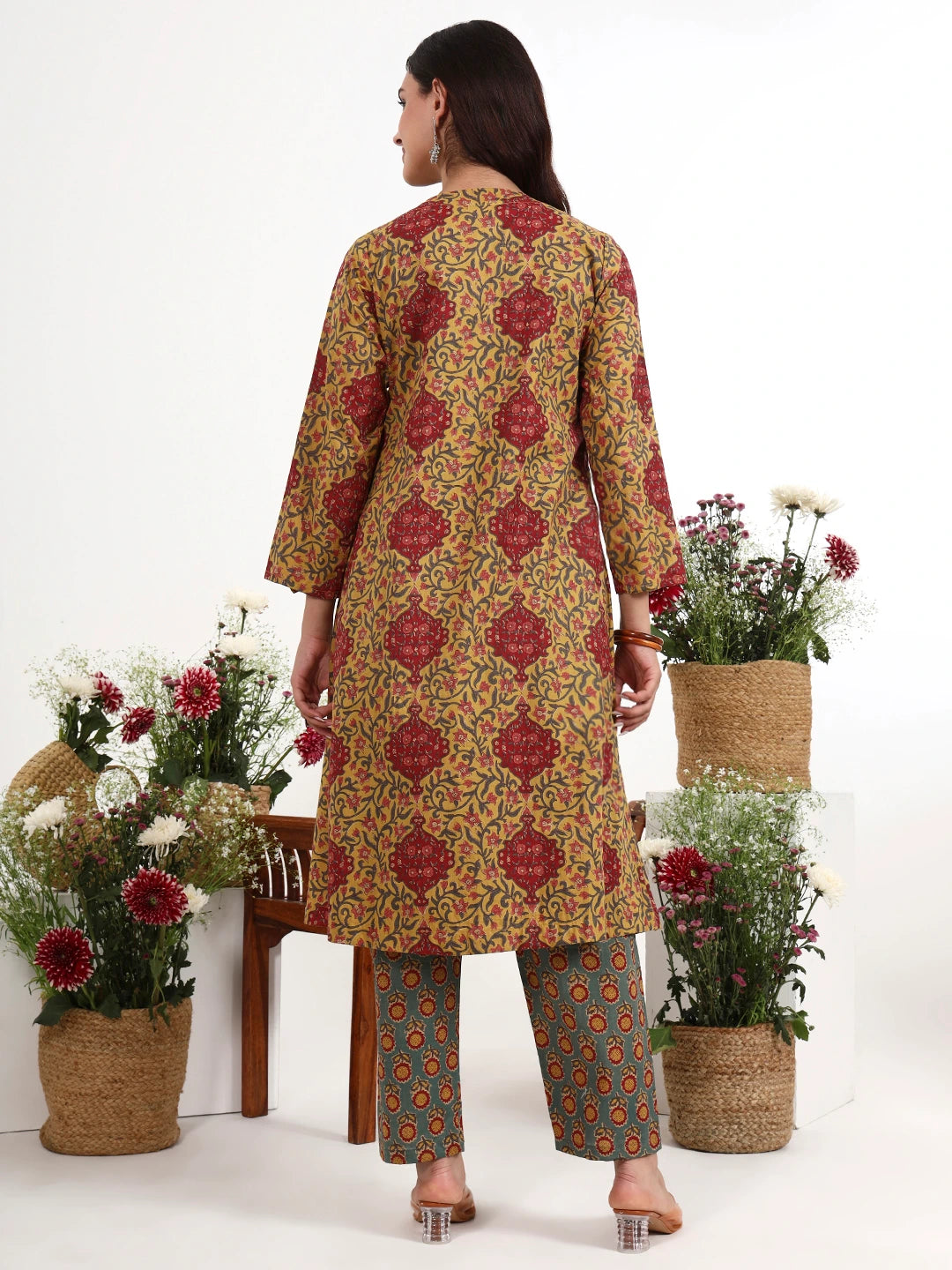 Mustard Cotton Aline Style Co-Ord Set-Yufta Store-7616CRDMSM