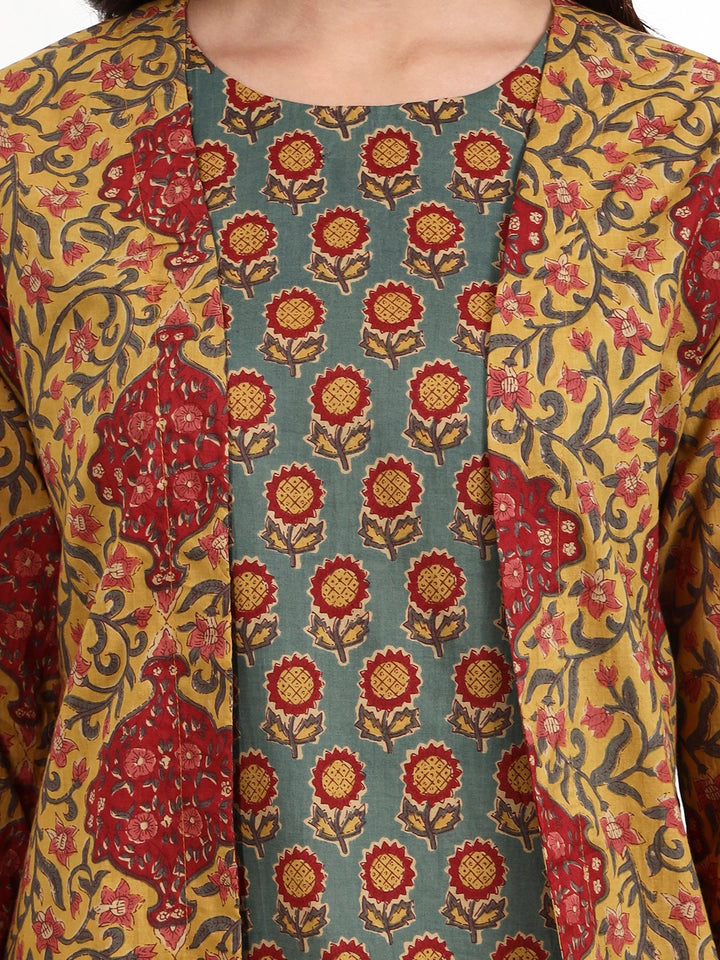 Mustard Cotton Aline Style Co-Ord Set-Yufta Store-7616CRDMSM
