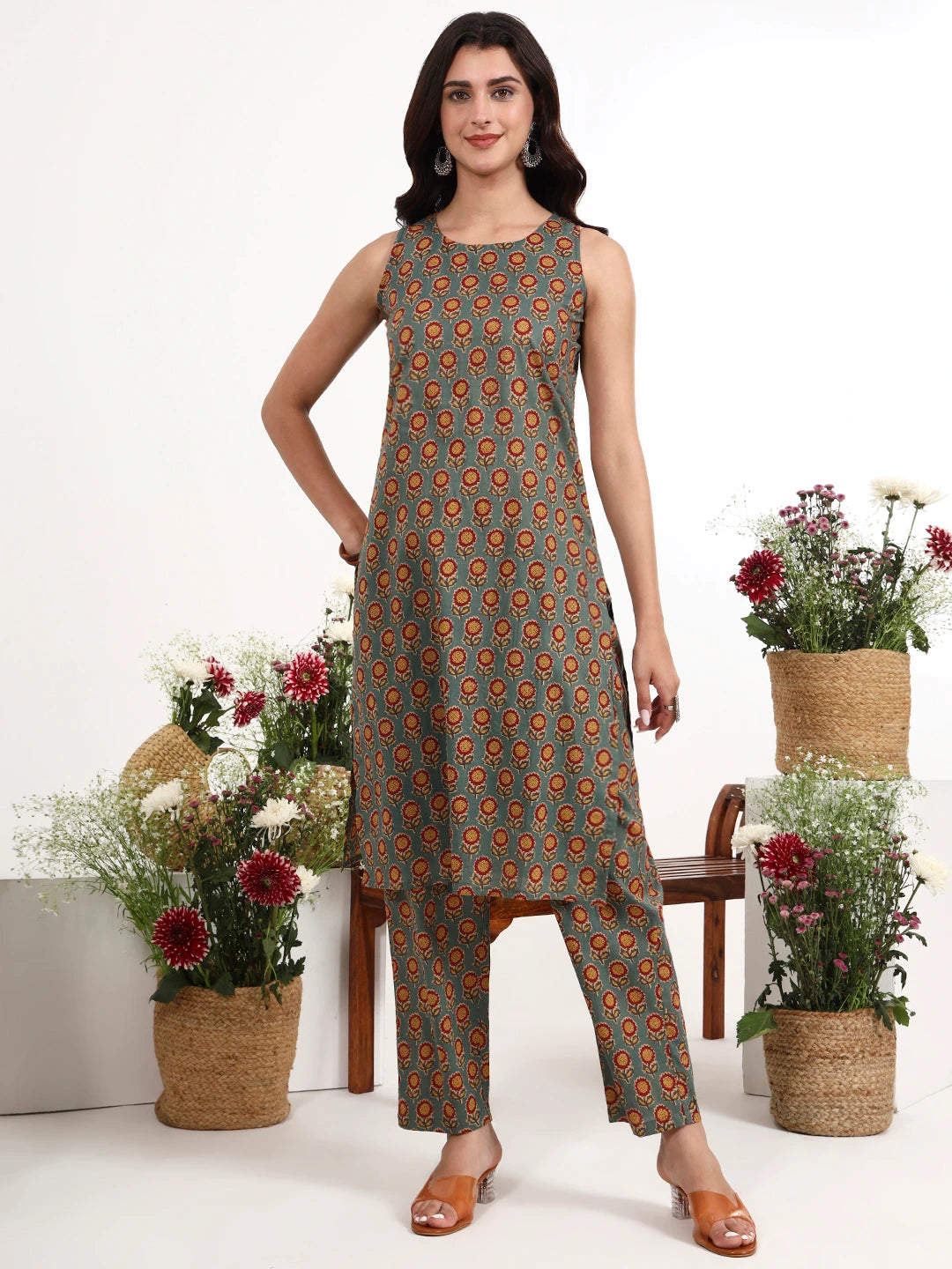 Mustard Cotton Aline Style Co-Ord Set-Yufta Store-7616CRDMSM