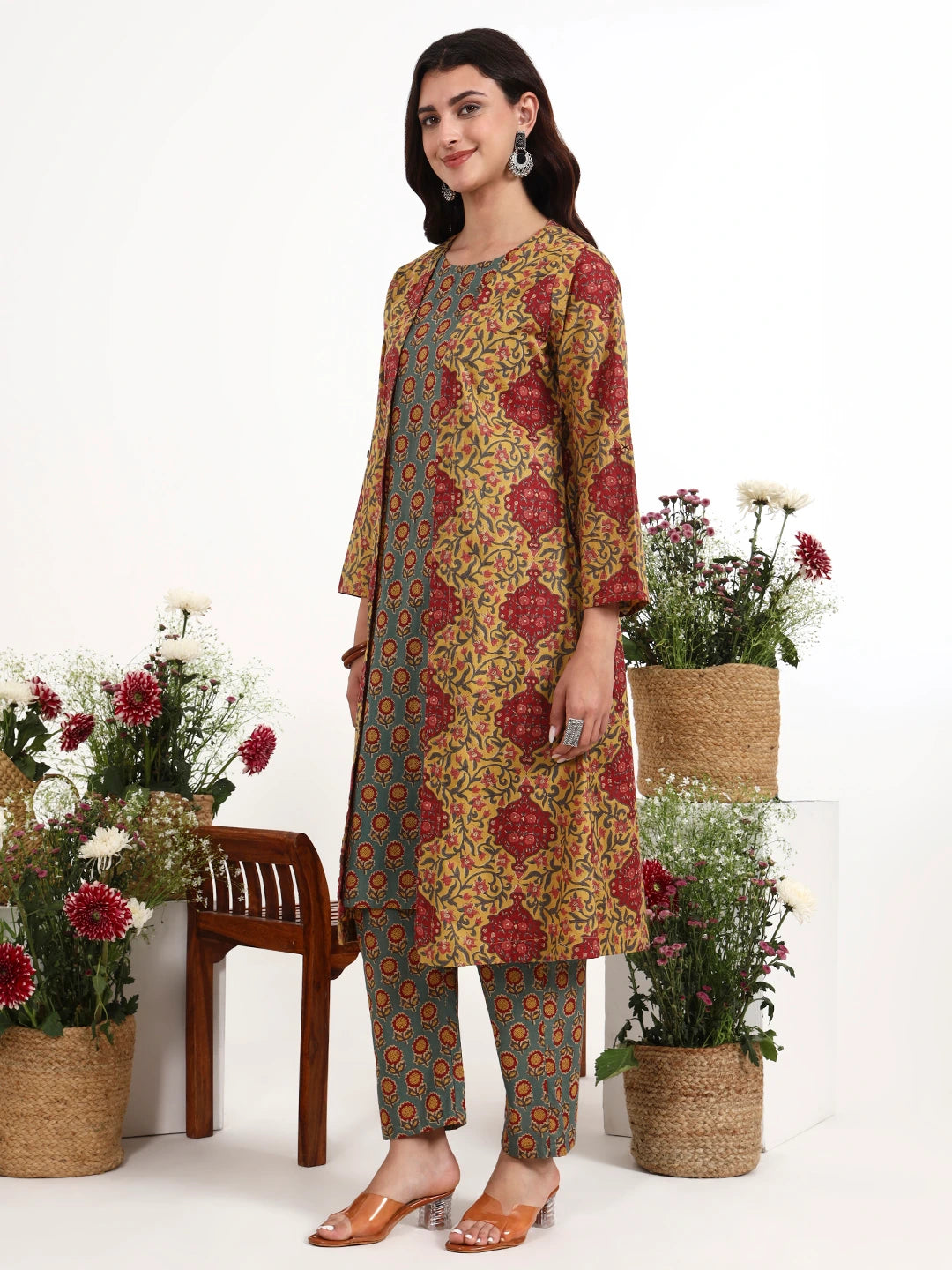Mustard Cotton Aline Style Co-Ord Set-Yufta Store-7616CRDMSM