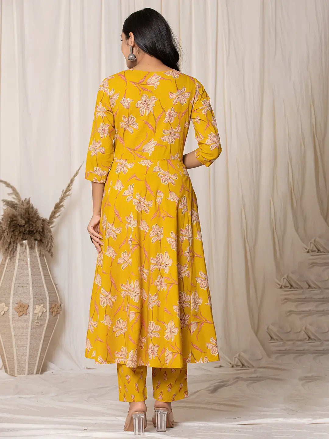 Mustard Cotton Dori_Embroidery Anarkali Kurta Dupatta Set-Yufta Store-6012SKDMSS