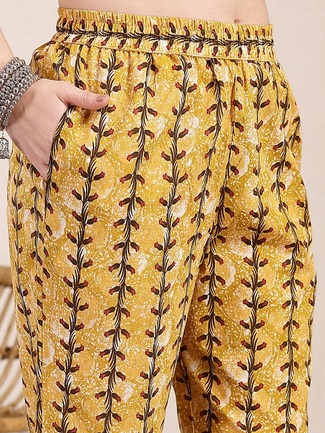 Mustard Cotton Lace Work On Yoke Straight Kurta Dupatta Pant Set-Yufta Store-6429SKDMSM