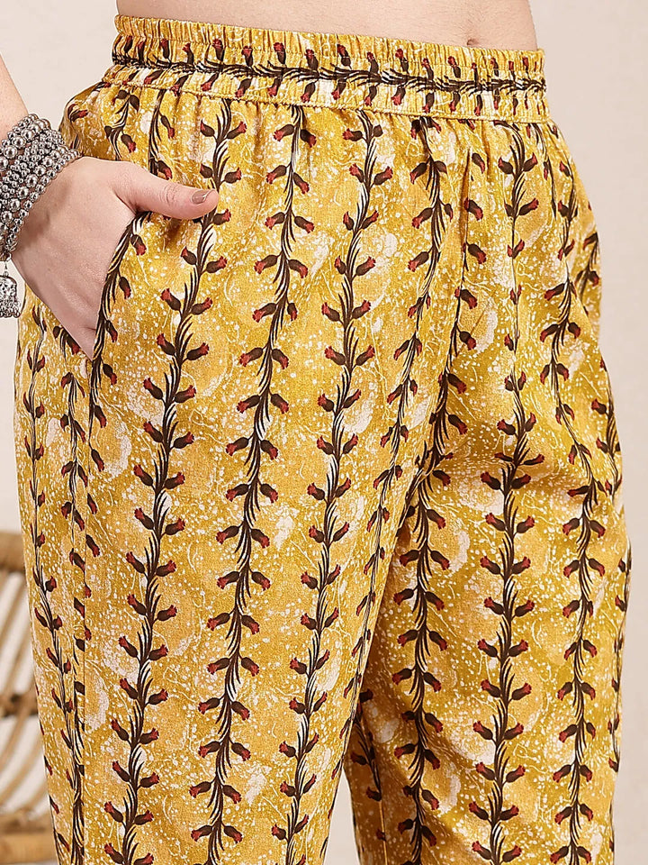 Mustard Cotton Lace Work On Yoke Straight Kurta Dupatta Pant Set-Yufta Store-6429SKDMSM