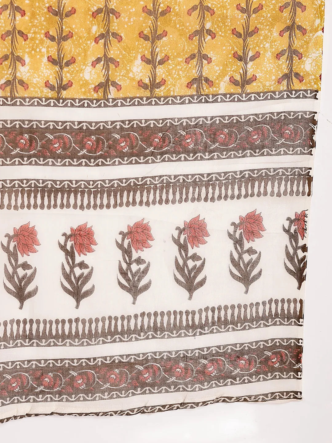 Mustard Cotton Lace Work On Yoke Straight Kurta Dupatta Pant Set-Yufta Store-6429SKDMSM