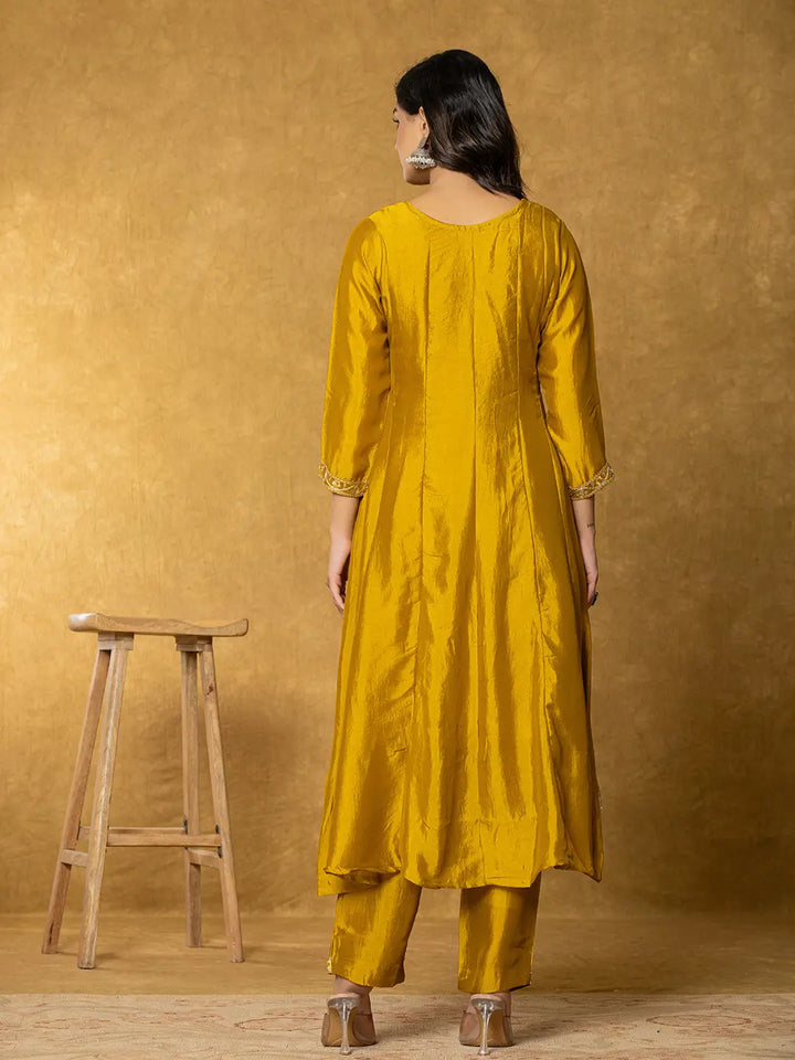 Mustard Embroidered Anarkali Kurta Dupatta Set-Yufta Store-7179SKDMSS