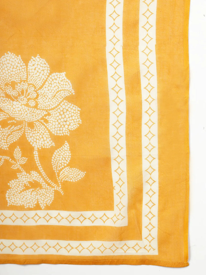 Mustard Floral Print Cotton Straight Kurta Palazoo Dupatta Set