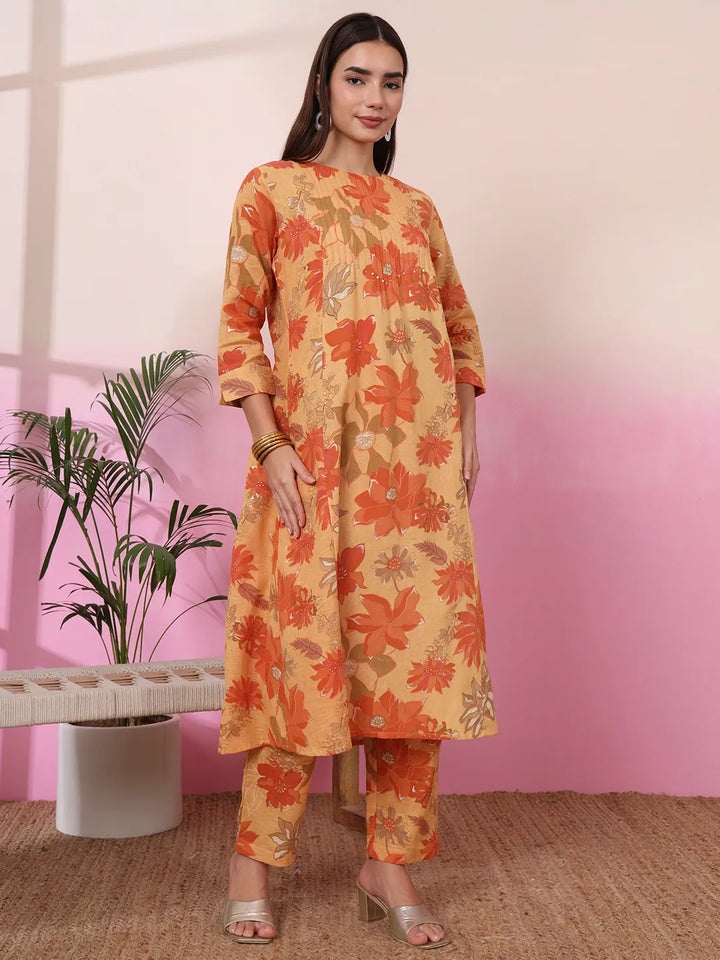 Mustard Linen A Line Pintucks Kurta Pant