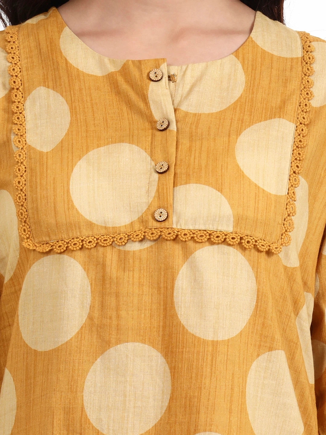 Mustard Polka Dot Printed Cotton Co-Ord Set-Yufta Store-7495CRDMSM