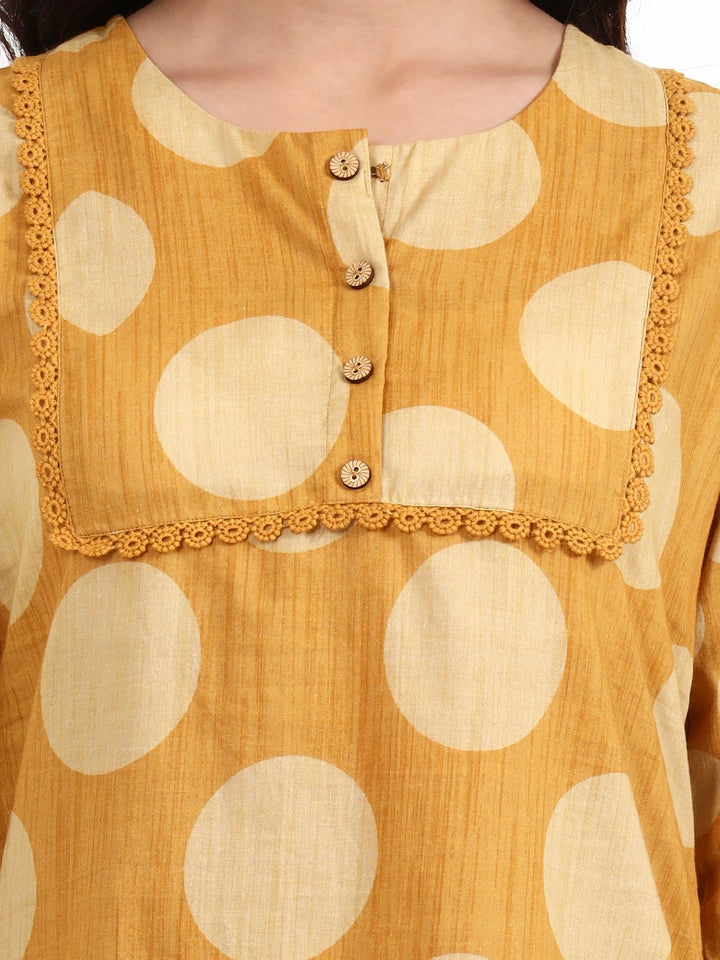 Mustard Polka Dot Printed Cotton Co-Ord Set-Yufta Store-7495CRDMSM
