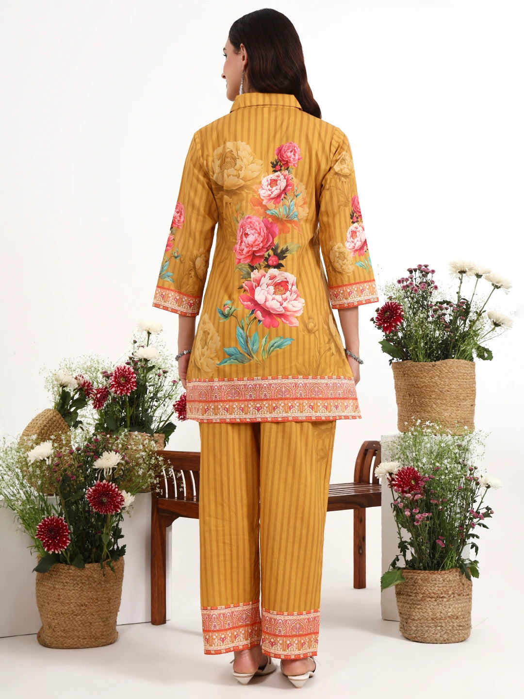 Mustard Printed Cotton Co-Ord Set-Yufta Store-7494CRDMSM