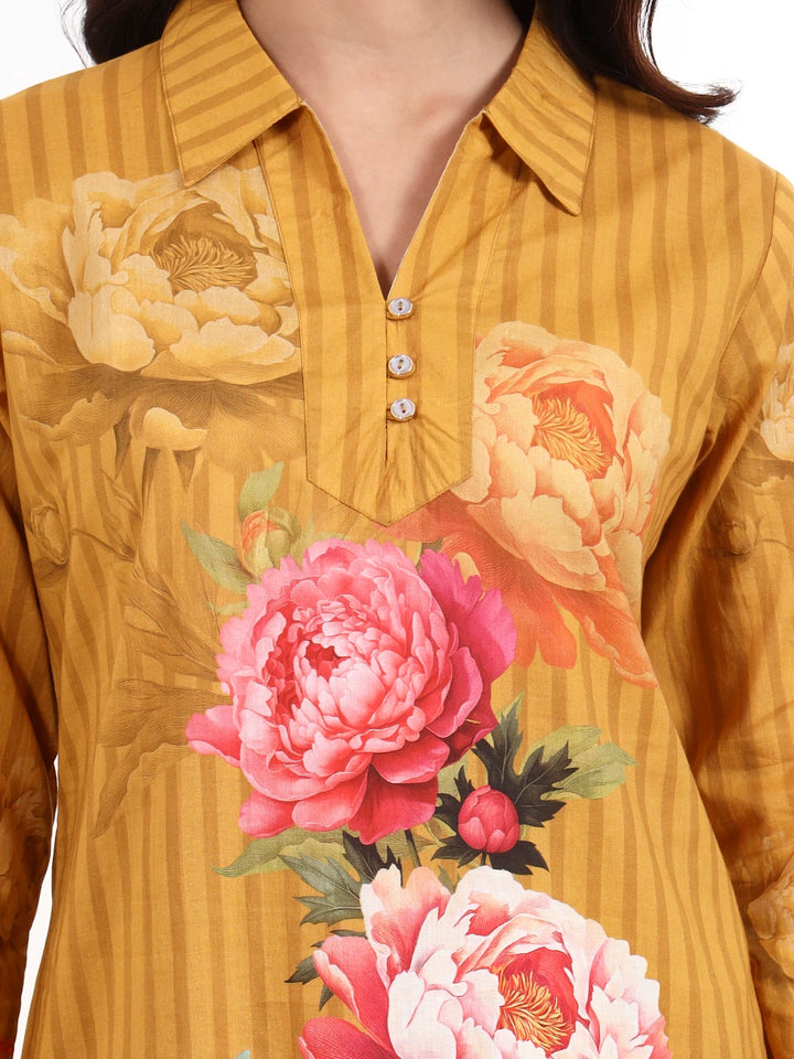 Mustard Printed Cotton Co-Ord Set-Yufta Store-7494CRDMSM