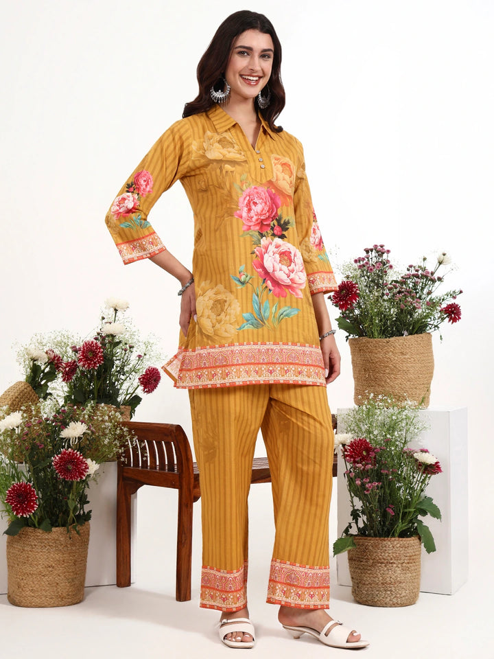 Mustard Printed Cotton Co-Ord Set-Yufta Store-7494CRDMSM