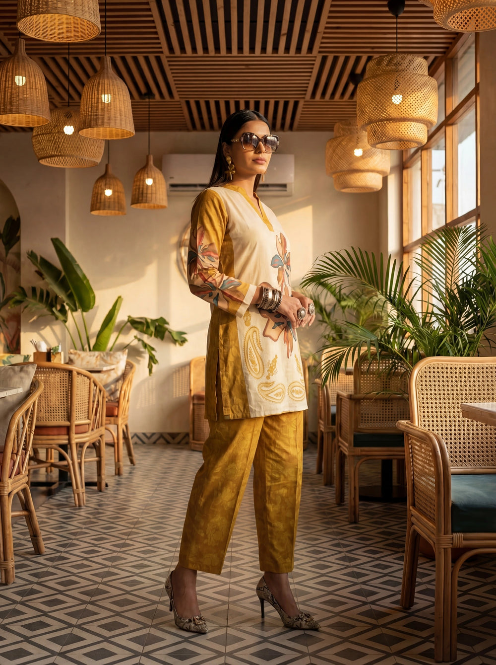 Mustard Printed Cotton Co-Ord Set-Yufta Store-7498CRDMSM