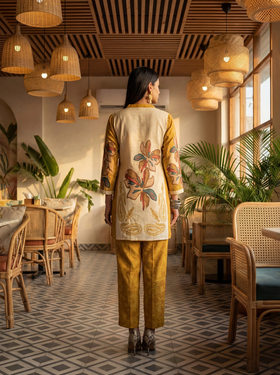 Mustard Printed Cotton Co-Ord Set-Yufta Store-7498CRDMSM