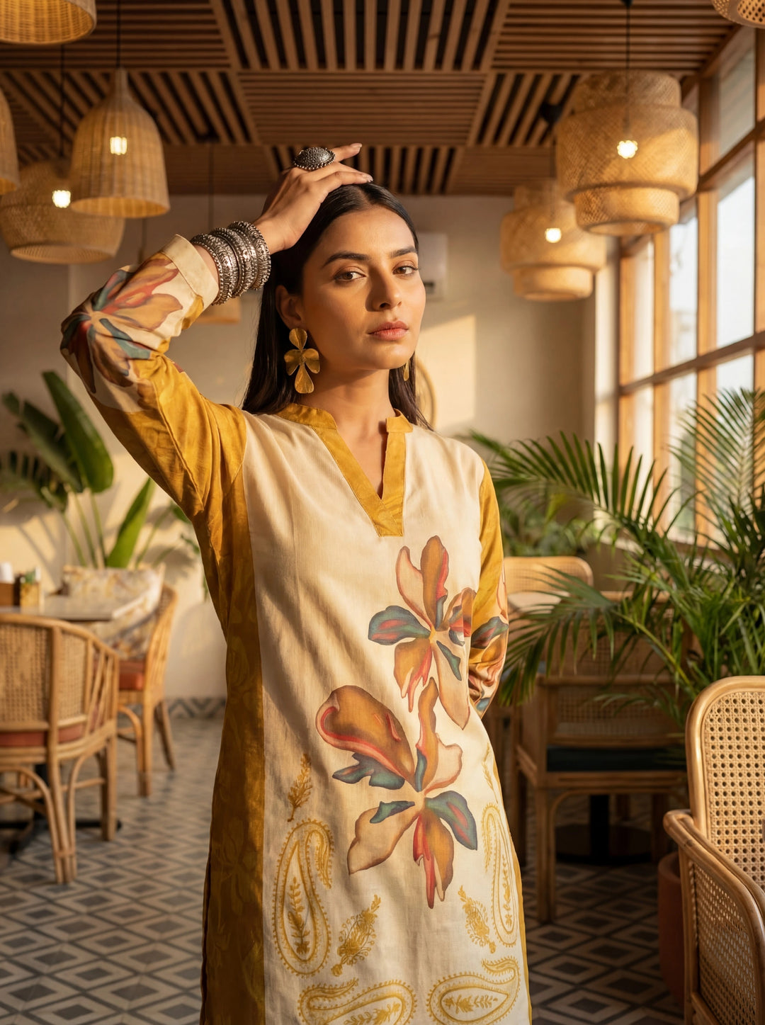 Mustard Printed Cotton Co-Ord Set-Yufta Store-7498CRDMSM