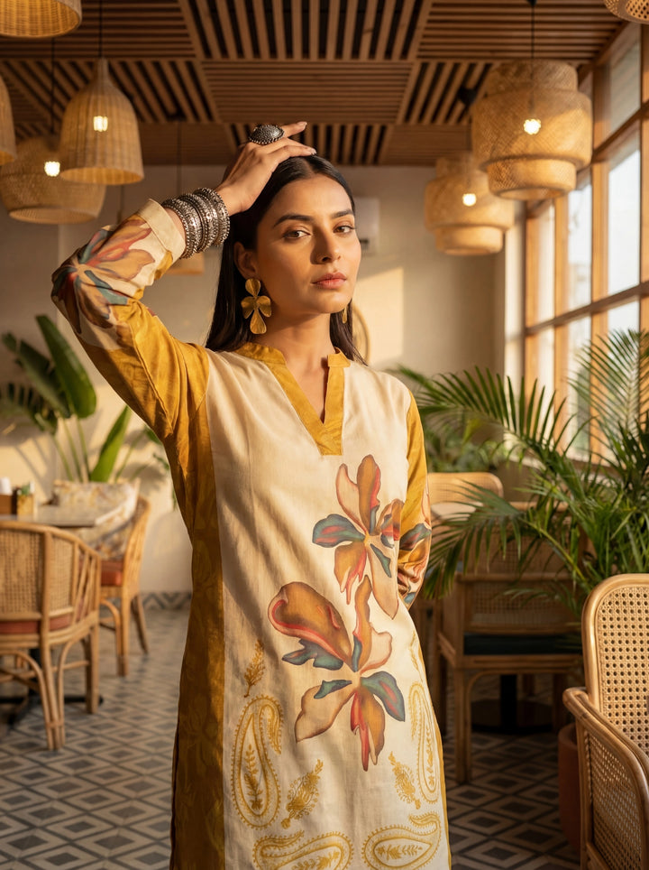 Mustard Printed Cotton Co-Ord Set-Yufta Store-7498CRDMSM