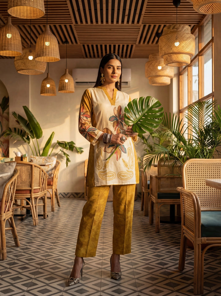 Mustard Printed Cotton Co-Ord Set-Yufta Store-7498CRDMSM