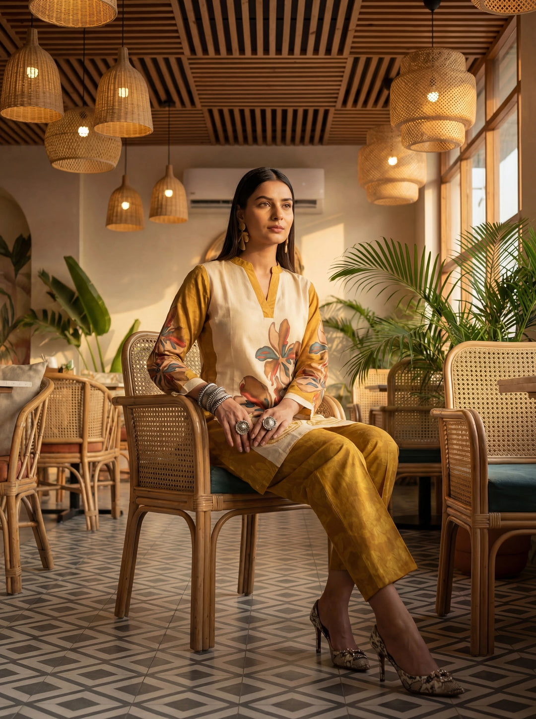 Mustard Printed Cotton Co-Ord Set-Yufta Store-7498CRDMSM