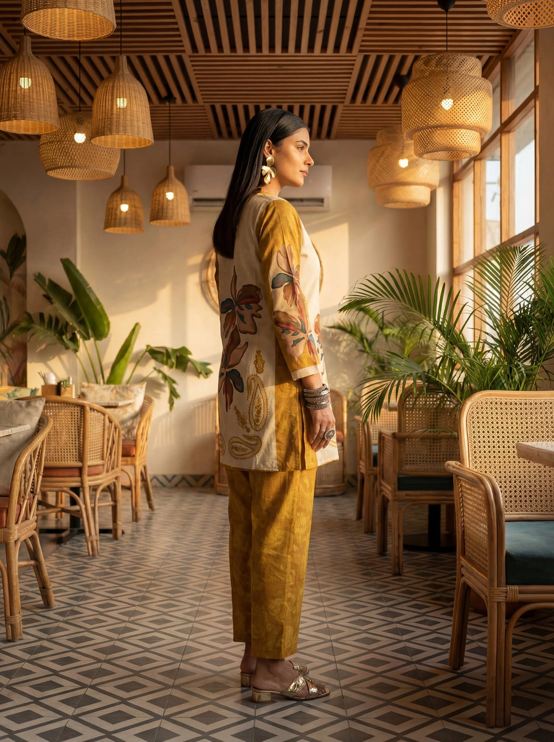 Mustard Printed Cotton Co-Ord Set-Yufta Store-7498CRDMSM