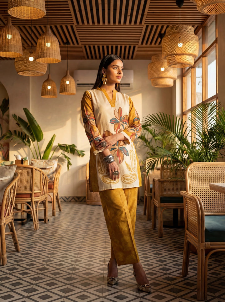 Mustard Printed Cotton Co-Ord Set-Yufta Store-7498CRDMSM