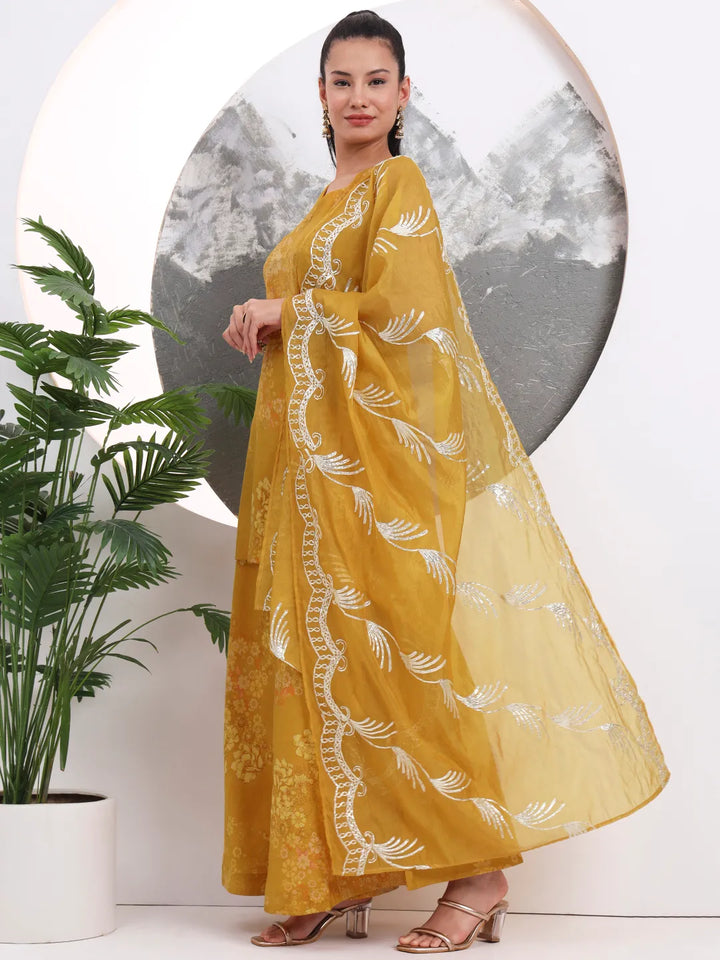 Mustard Silk Blend Halter Neck Kurta Palazoo Set