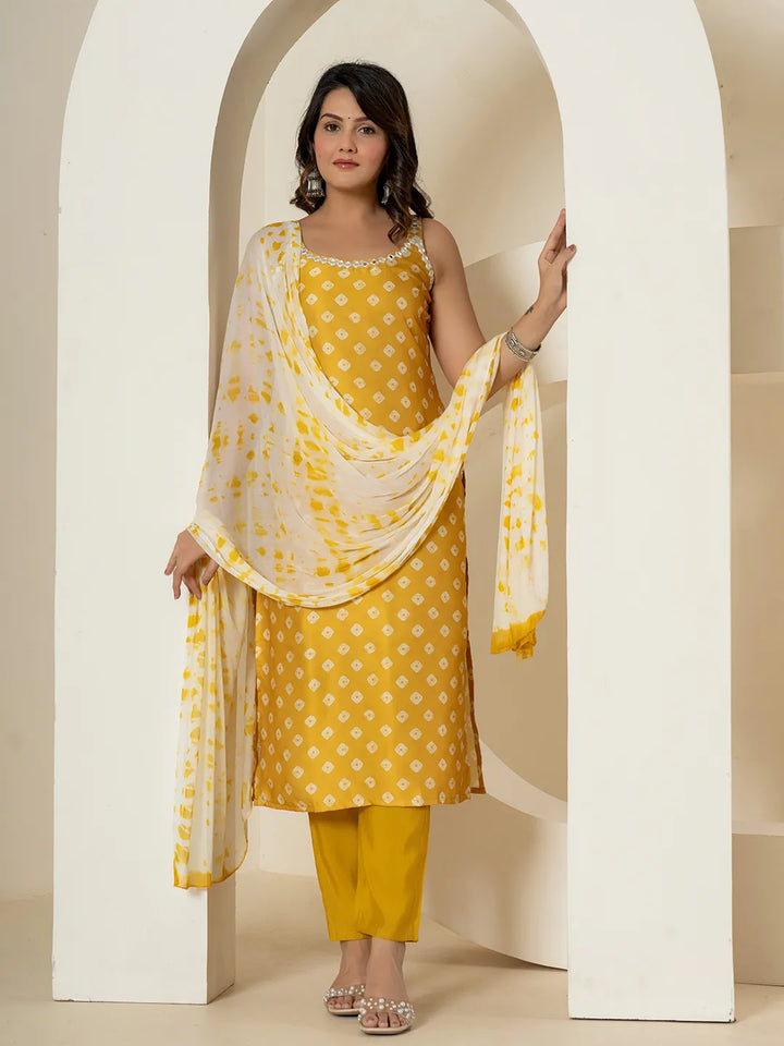 Mustard Silk Kurta Dupatta Pant Set-Yufta Store-7312SKDMSS