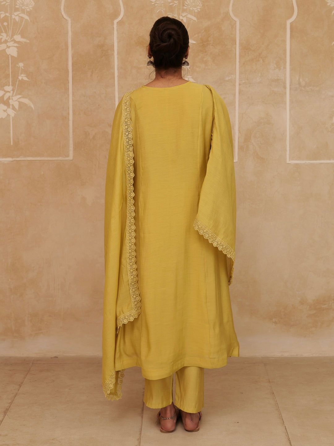 Mustard Solid A-Line Design Lining Kurta Trouser Dupatta Set-Yufta Store-7465SKDMSM