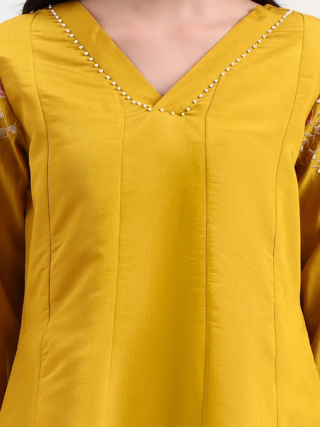 Mustard Solid Roman Silk Anarkali Kurta Palazzo Dupatta Set