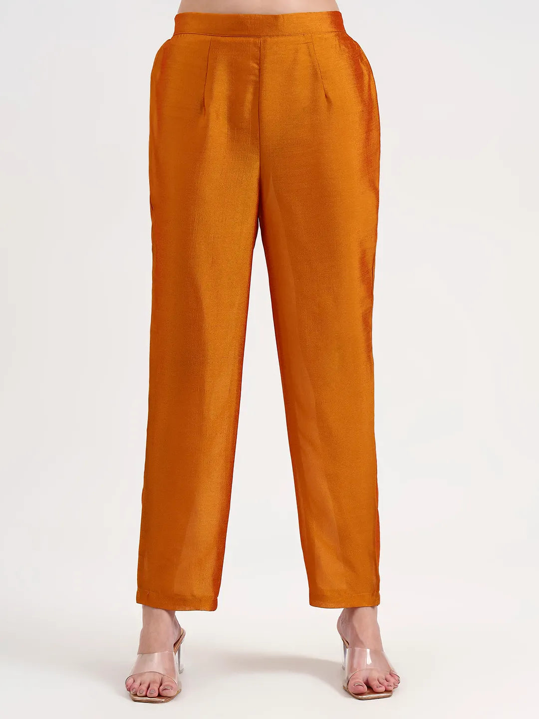 Mustard Vichitra Kalidaar Kurta Set With Pant And Dupatta-Yufta Store-6787SKDMSM