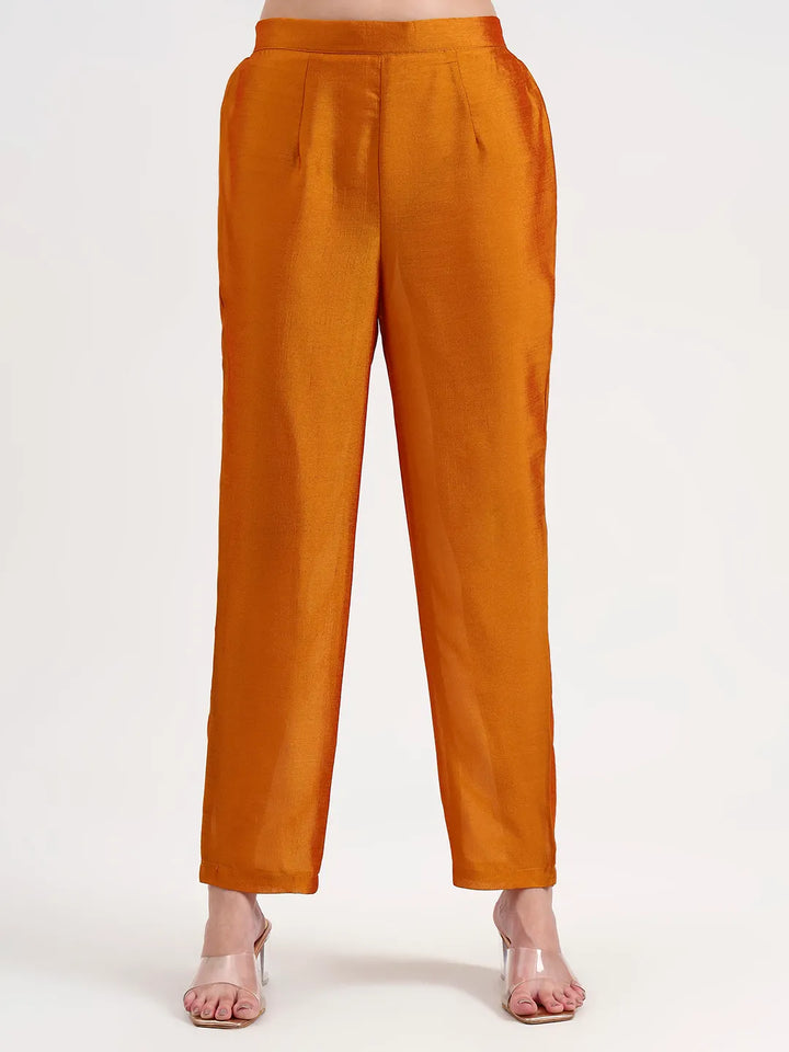 Mustard Vichitra Kalidaar Kurta Set With Pant And Dupatta-Yufta Store-6787SKDMSM