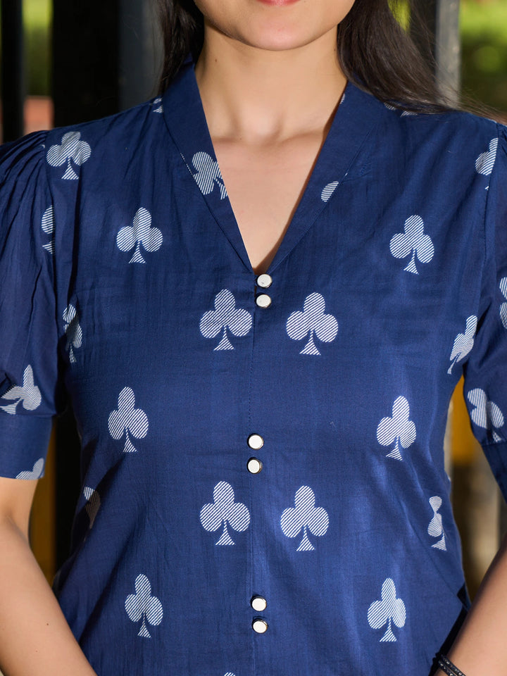 Navy Blue A-Line One Pocket Kurta Trouser Set-Yufta Store-7503SETNBM